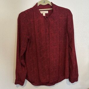 Michael Kors Red and Black Snakeskin Patterned Blouse with Bow Accent Size S